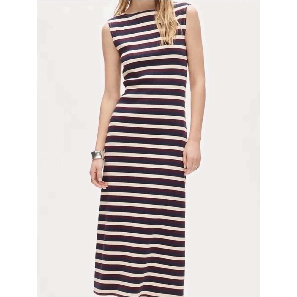 NWT J.Crew 2026 Knit Boatneck Midi Dress Stripe XXS Ribbed Cotton Fall Layering